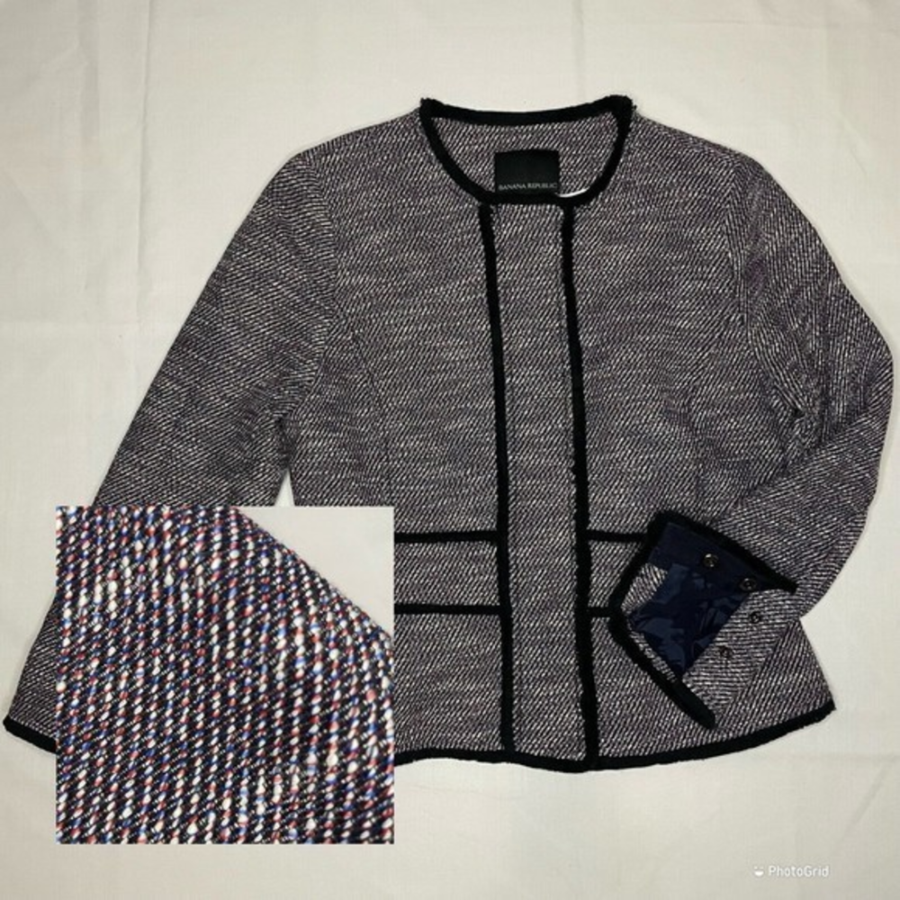 Banana Republic Size 8 Multicolor Tweed Jacket Blazer Button‎ Snap Closure